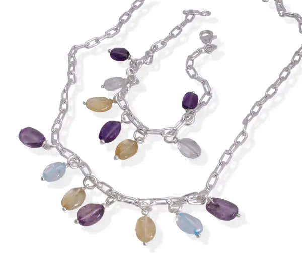 Glass Nuggets Necklace and Bracelet Set - Purple, Lemon and Lilac