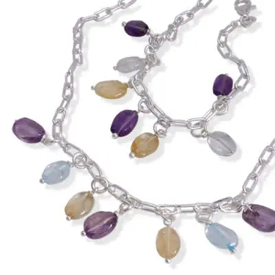 Sterling Silver Glass Nuggets Multicoloured Necklace and Bracelet Set