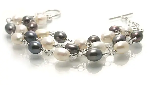 Freshwater Pearl Triple Row Bracelet - Rhodium Plated