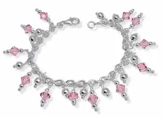 Pink Crystal and Silver Bead Charm Bracelet