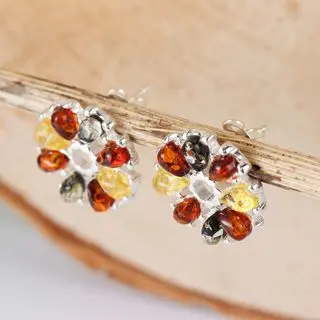 Sterling Silver Multicoloured Baltic Amber Stud Earrings
