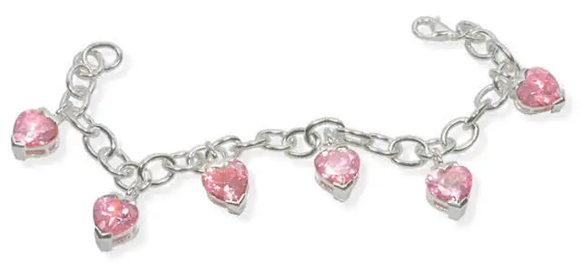 Pink Ice Heart Charm Bracelet