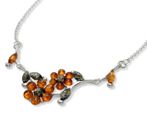 Honey and Green Amber Flower Necklace - 12 gram  hallrmarked