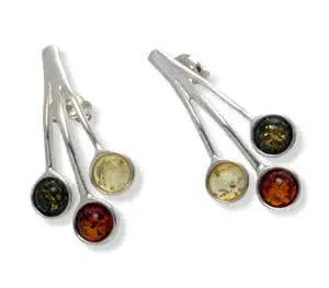 Triple Spray Multi Colour Amber Earrings - 30mm Drop