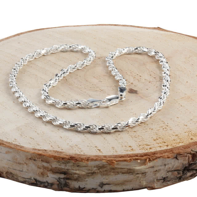 4mm wide solid sterling silver diamond cut unisex rope chain