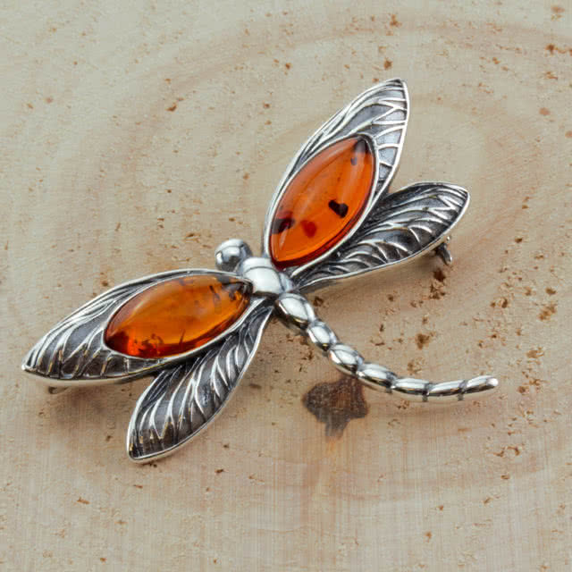 Honey Baltic Amber Dragonfly Brooch