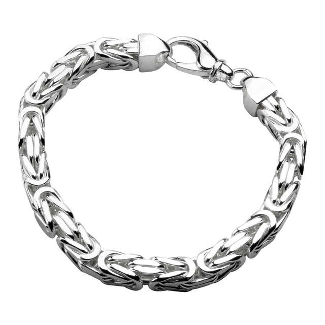 8mm Heavy Men's Square Byzantine Silver Bracelet