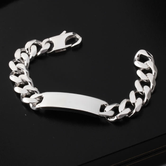 Men's Heavy Solid Silver Personalised Engraved Silver Identity Bracelet