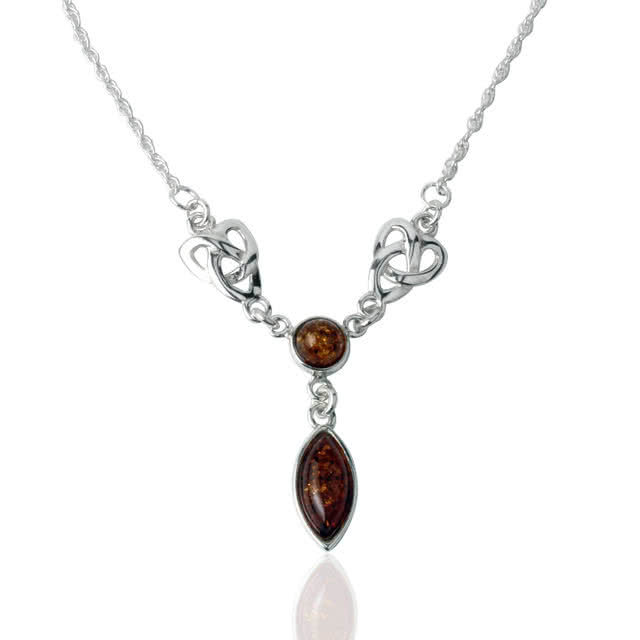 New In! Celtic Knot Marquise Baltic Amber Sterling Silver Necklace
