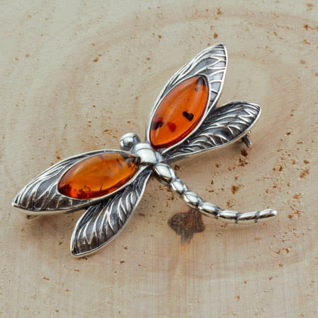 Silver and Amber Dragonfly Jewellery