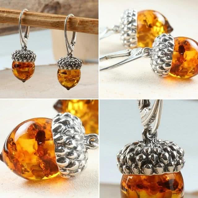 New In: Amber Acorn Earrings Sterling Silver