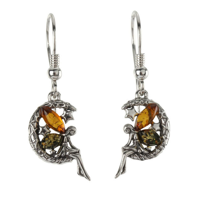 New In! Sterling Silver Amber Moon Fairy Earrings