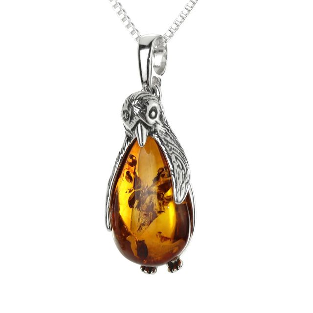 New Arrival! Penguin Sterling Silver Pendant Set With Baltic Amber