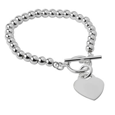 Sterling Silver Bead Bracelet with Heart Charm