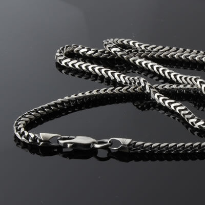 Oxidised Franco Mens Silver Chain