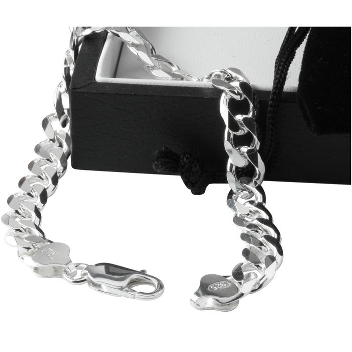 Mens Silver Curb Bracelet with Gift Box