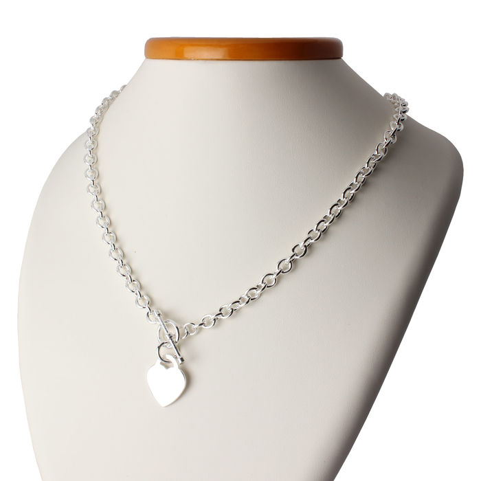 Heart Tag T-bar Silver Necklace