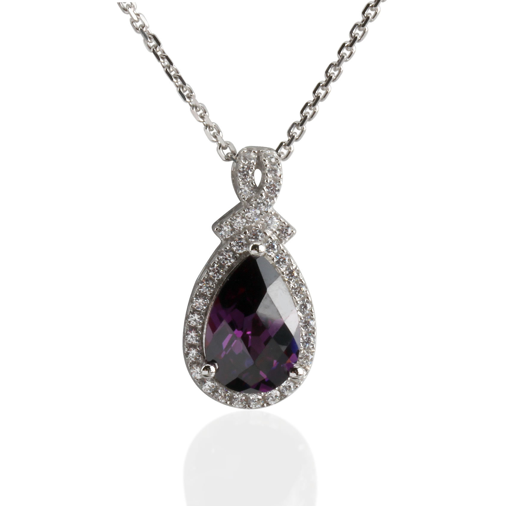 Purple Pearcut Rhodium Plated Silver Pendant