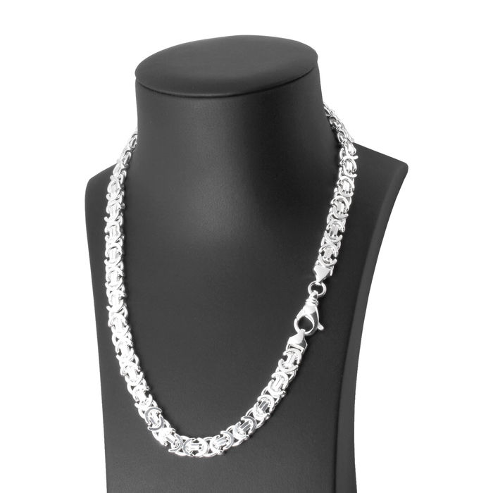 Silver Byzantine Neck Chain on a black neck