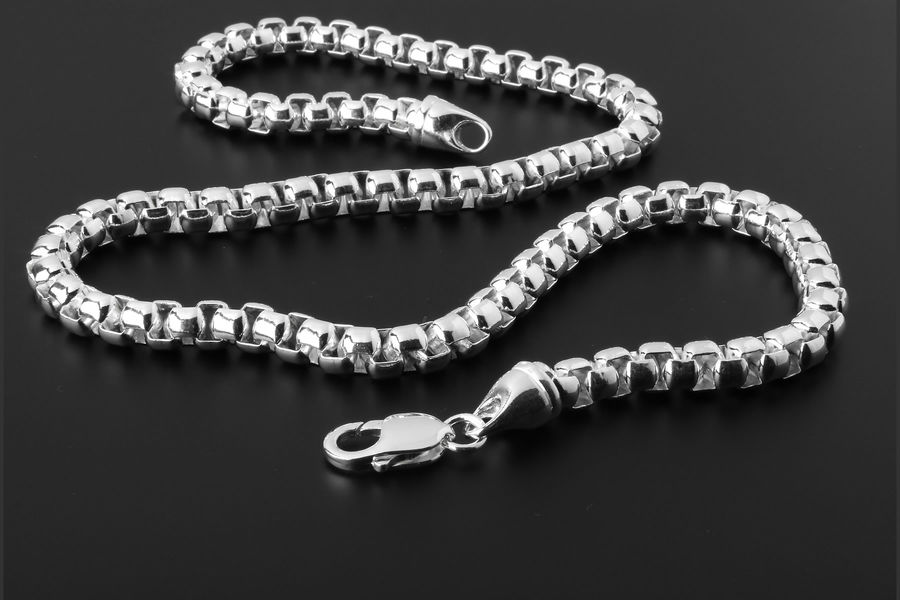 Silver Box Belcher Chain on black background