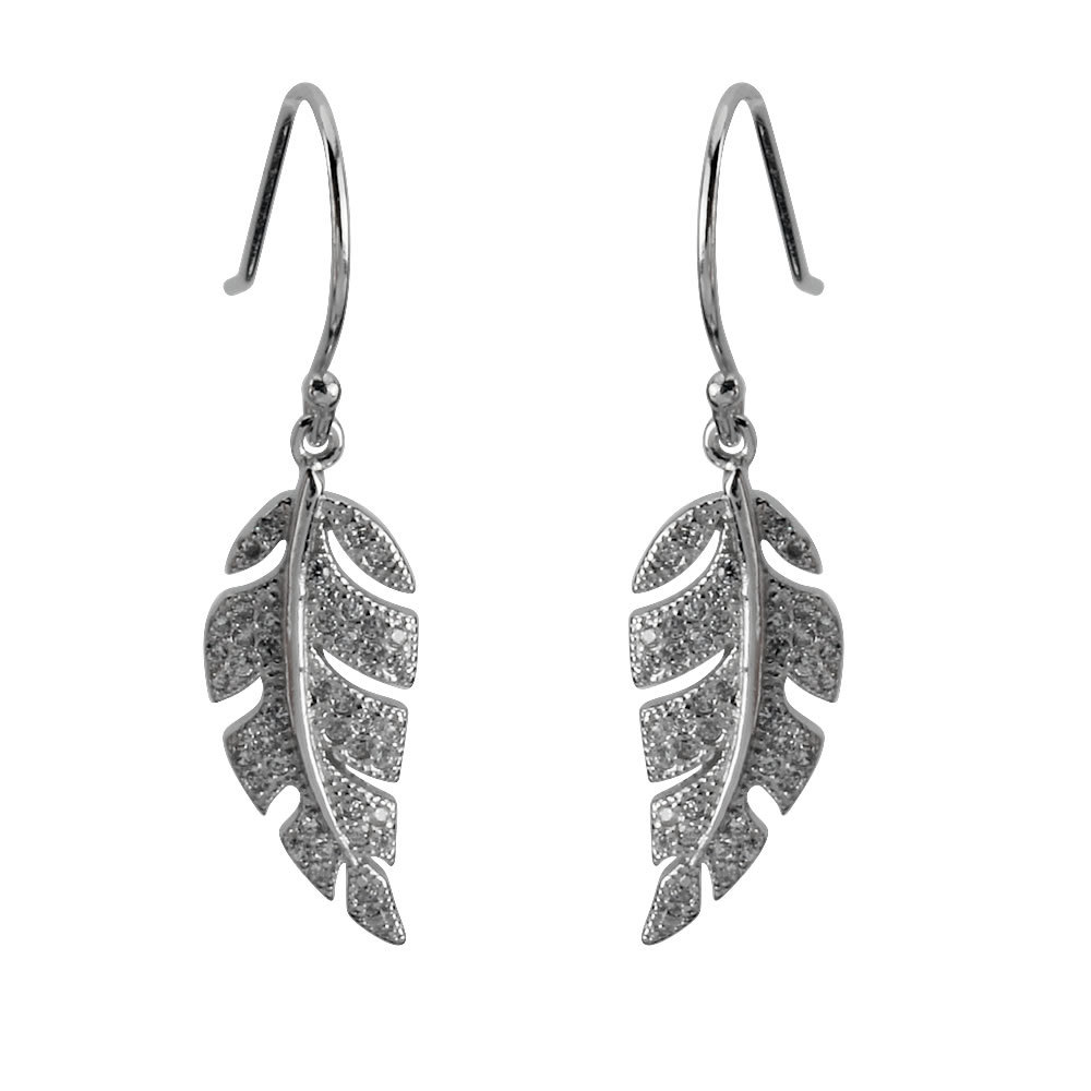 Silver Leaf Drop  Earrings - Rhodium Plated