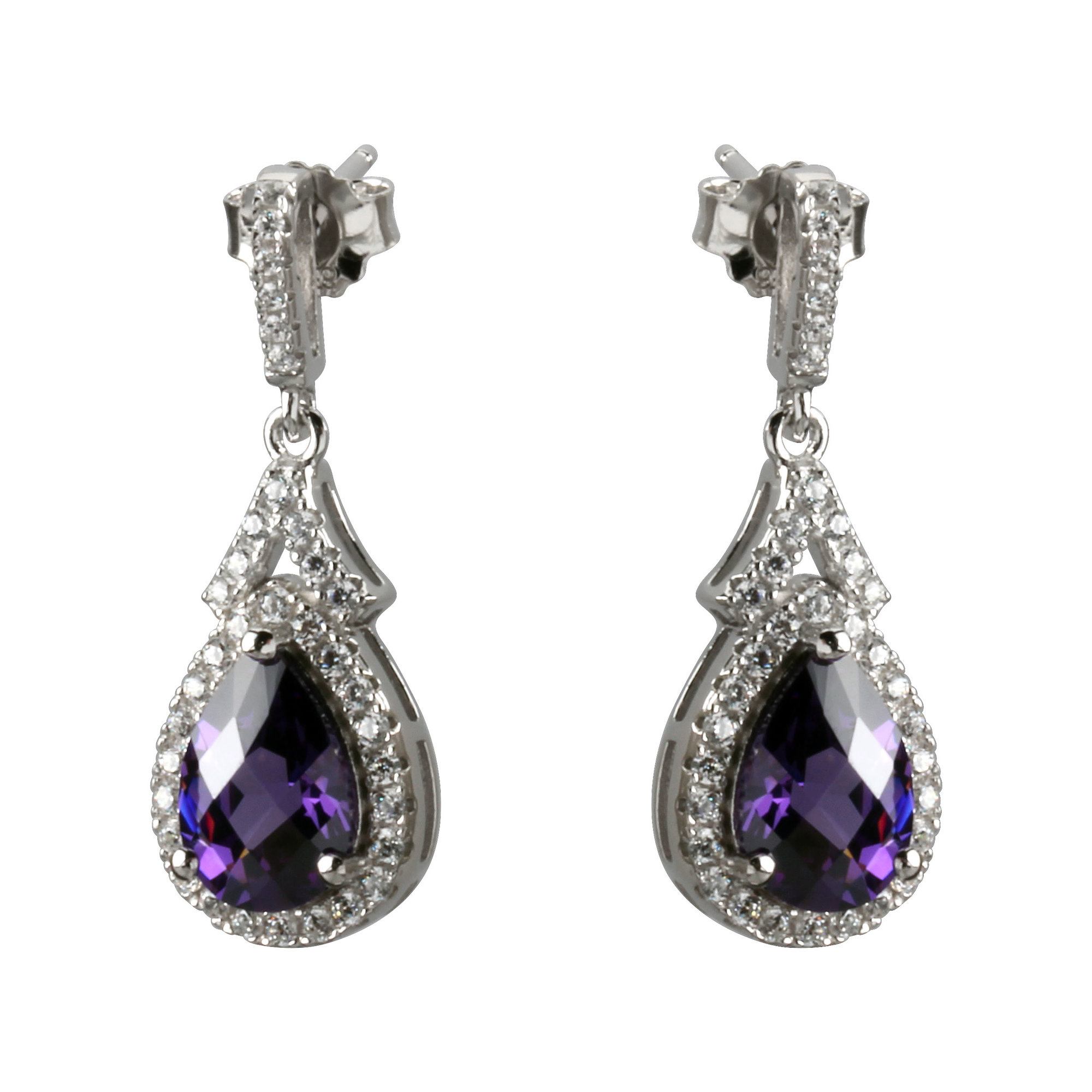 Purple Pearcut Silver Drop Earrings