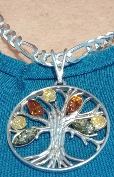 Review image for Large Round Multicoloured Baltic Amber Tree of Life Pendant