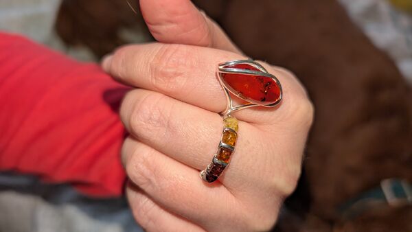 Review image for Multicoloured Baltic Amber Half Eternity Sterling Silver Ring