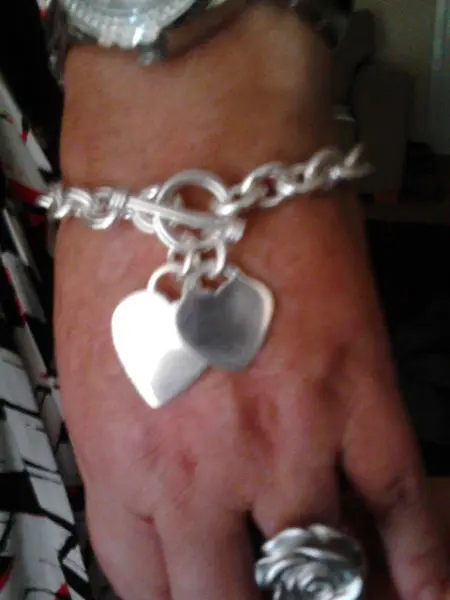 Review image for Heavy Double Silver Heart T-Bar Bracelet