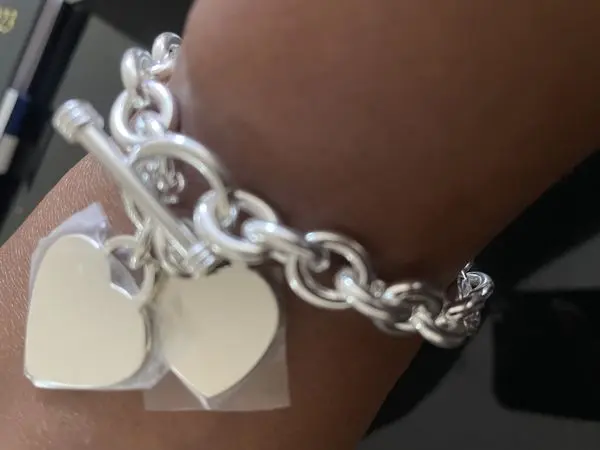 Review image for Heavy Double Silver Heart T-Bar Bracelet