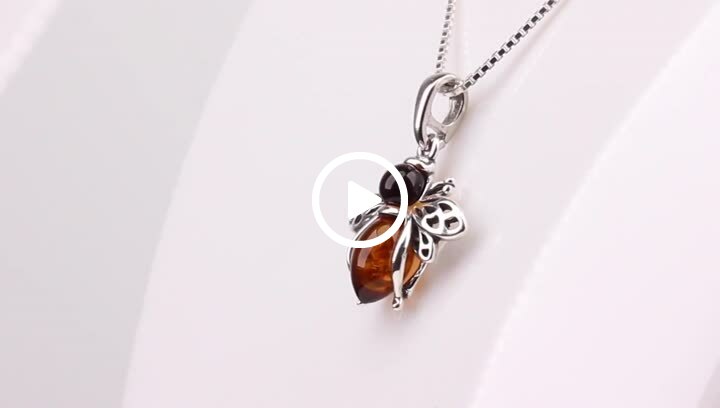 The Town Jewels Sterling Silver Amber Bee Pendant – Cognac Baltic Amber, Adjustable Chain