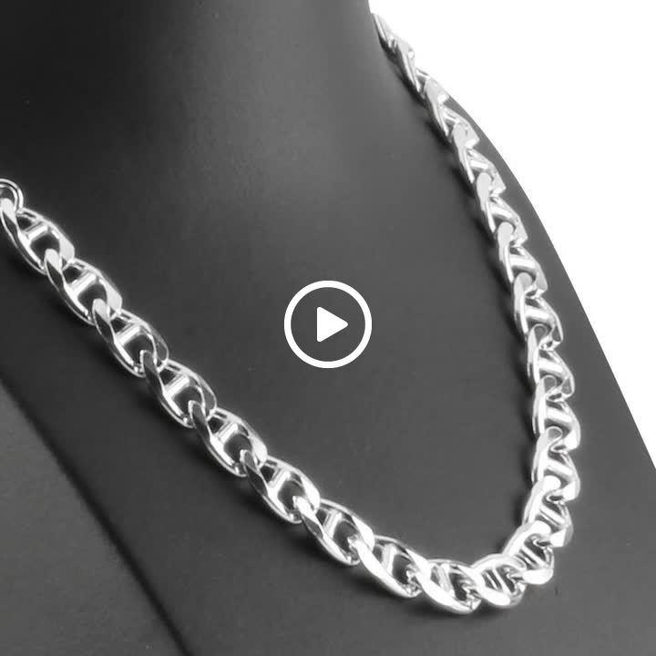 Mens Solid Sterling Silver Anchor Curb 