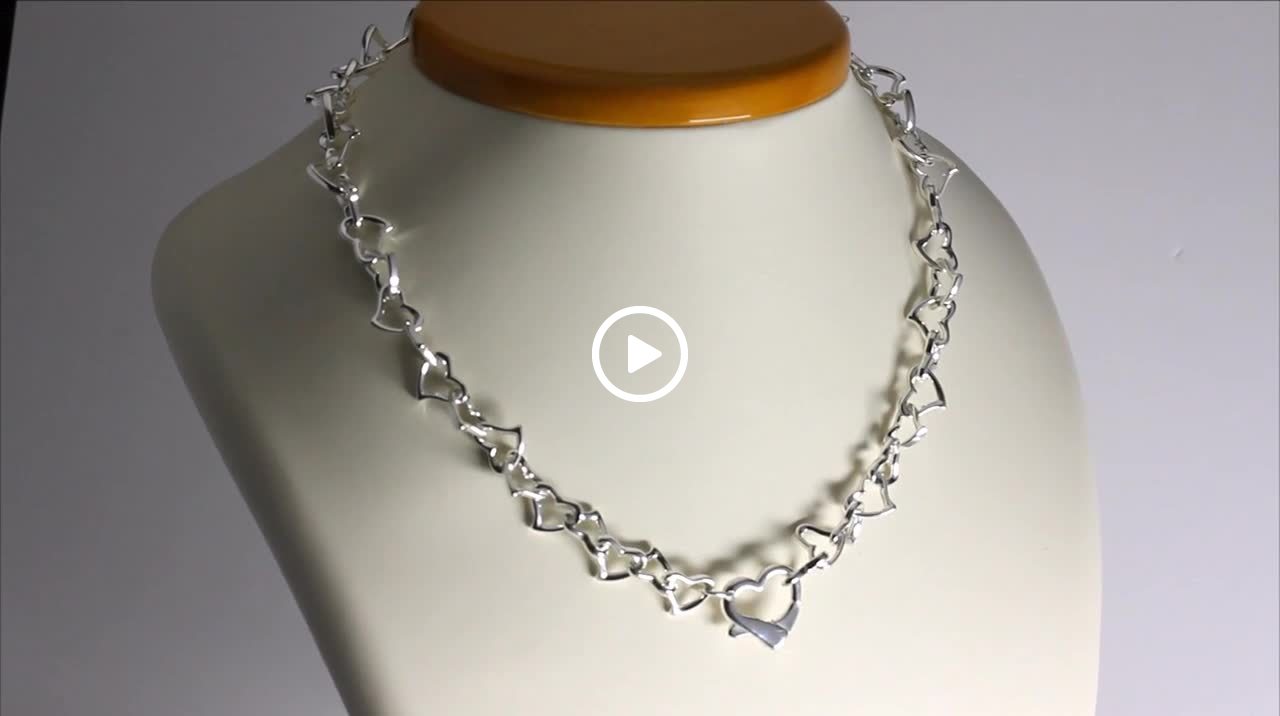 Sterling Silver Ladies Heart Link Necklace With Heart Clasp